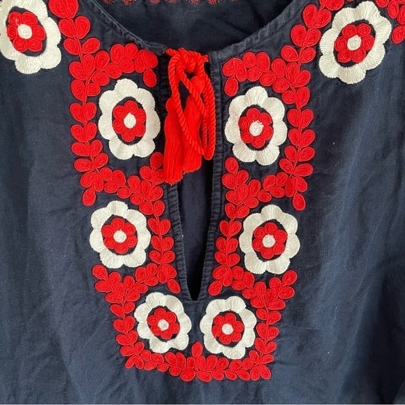 J Crew | Linen blend, embroidered red and navy tunic dress - Picture 3 of 7